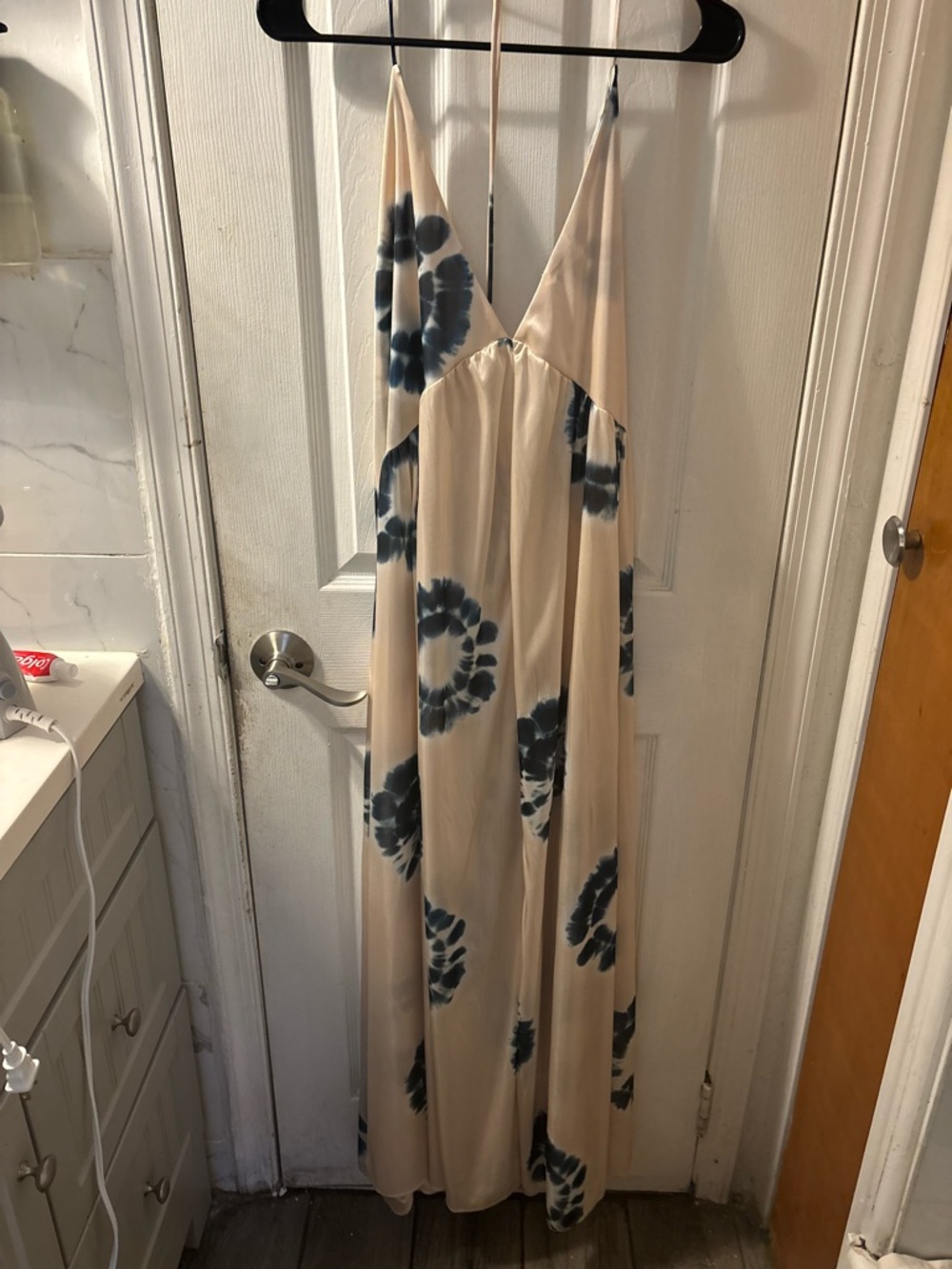 Boho Tie-Dye Maxi Dress in Cream and Navy - Picture 4 of 8